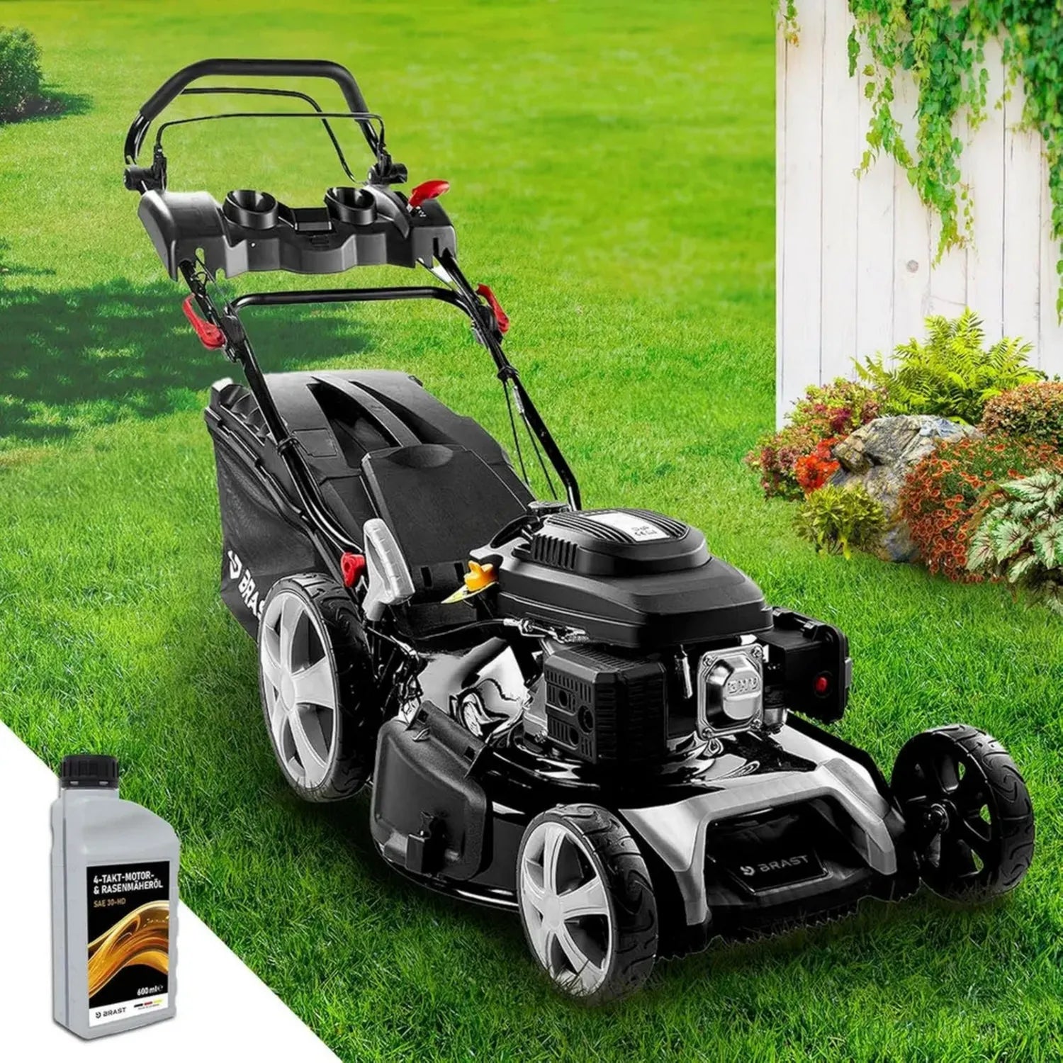 BRAST® Rasenmäher Benzin Antrieb 7PS 55cm Schnitt TUV 60L Fangkorb 4-Takt OHV