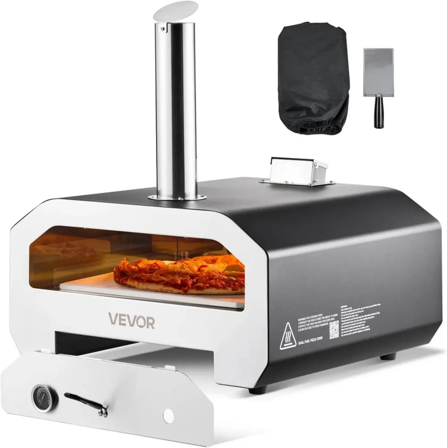 VEVOR 406 mm Doppelbrennstoff-Pizzaofen für Camping und Garten, Holz und Propan mit Thermometer