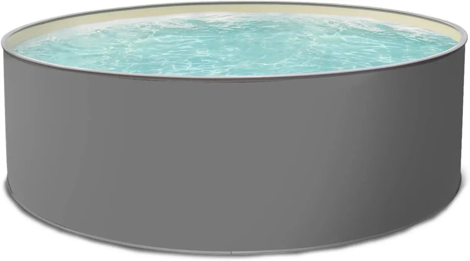 Runder Stahlwandpool 350x120cm, Sandfarbene Poolfolie, Grauer Handlauf, Inkl. Skimmer-Set