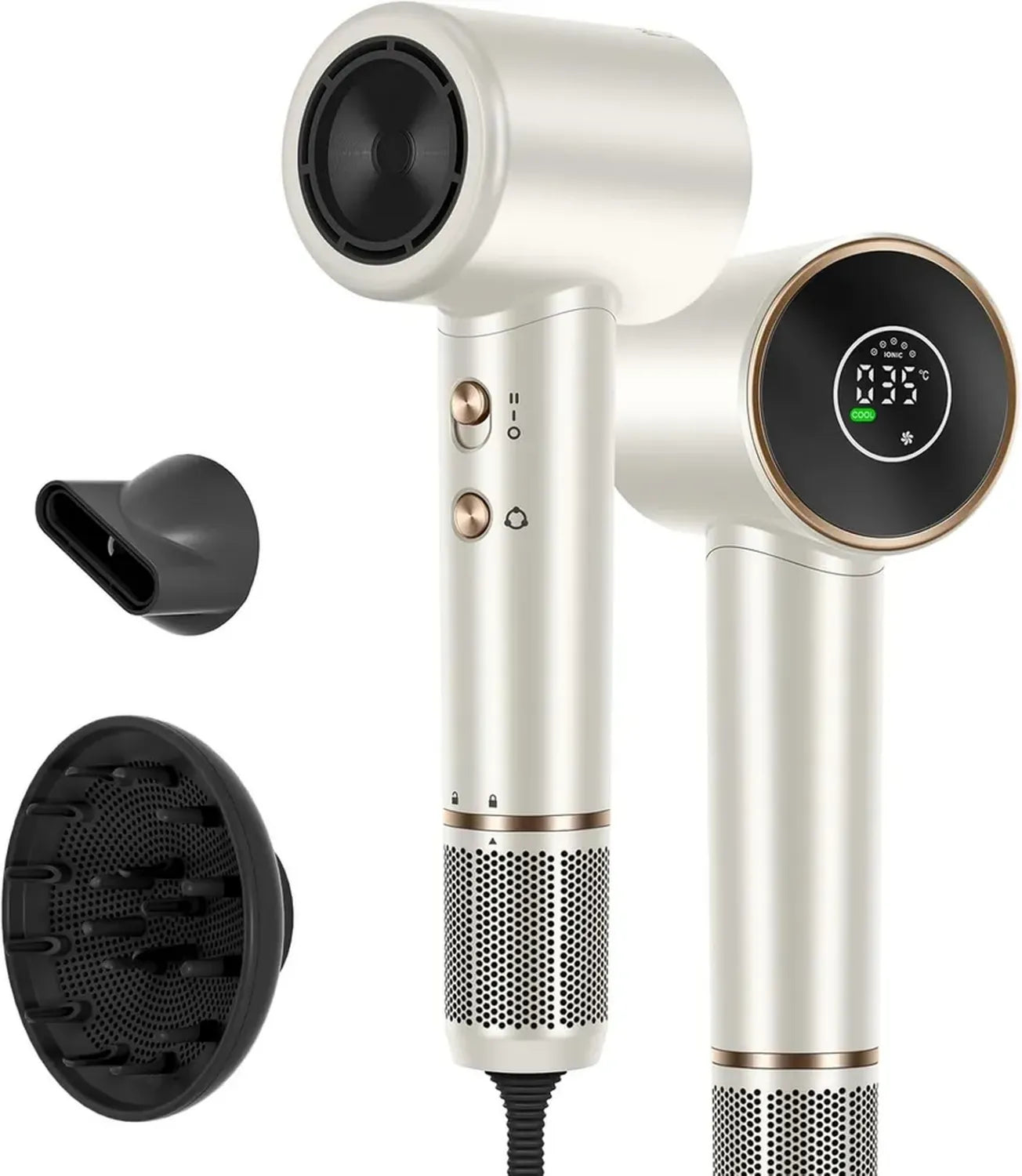 PARWIN PRO Föhn mit LED-Display, 110.000 U/min geräuscharmer Motor, 200 Millionen Ionen, 25m/s Luftstrom, Champagner Silber