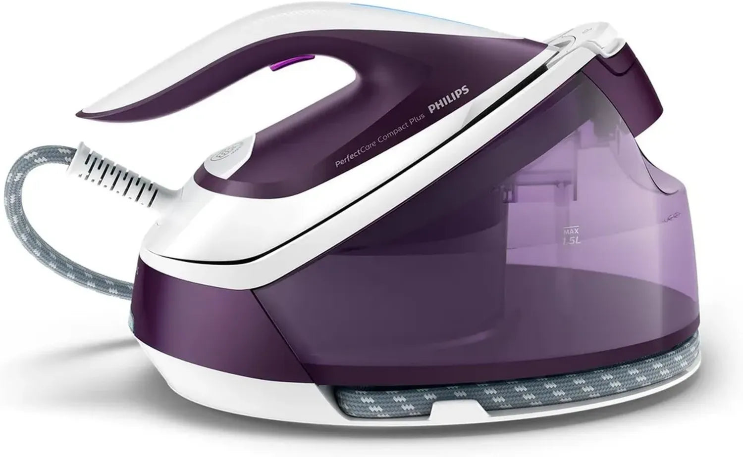 Philips PerfectCare Dampfbügelstation GC7933/30 - 2400W, 120 g/Min. kontinuierlicher Dampf, 450 g Dampfschub, 6,5 Bar Druck, Vertikalbügeln, Lila