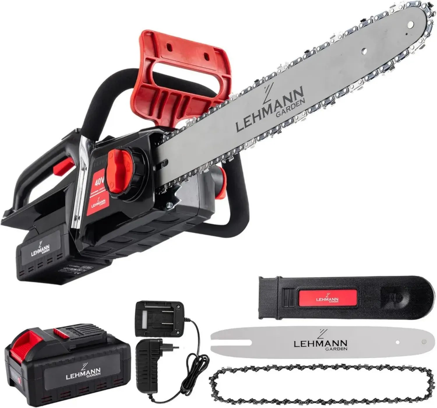 LEHMANN 40V Akku-Kettensäge, 40 cm Schnittlänge, 19 m/s, bürstenloser Motor, automatische Schmierung, inkl. Akku & Ladegerät, ergonomisch & leicht