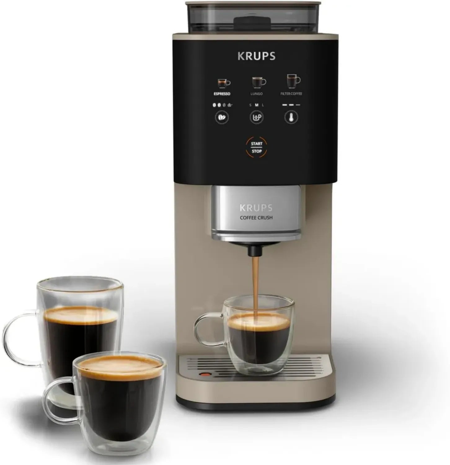 Krups Kompakter Kaffeevollautomat mit Edelstahlmühle, Intelligente Bedienung, Beige