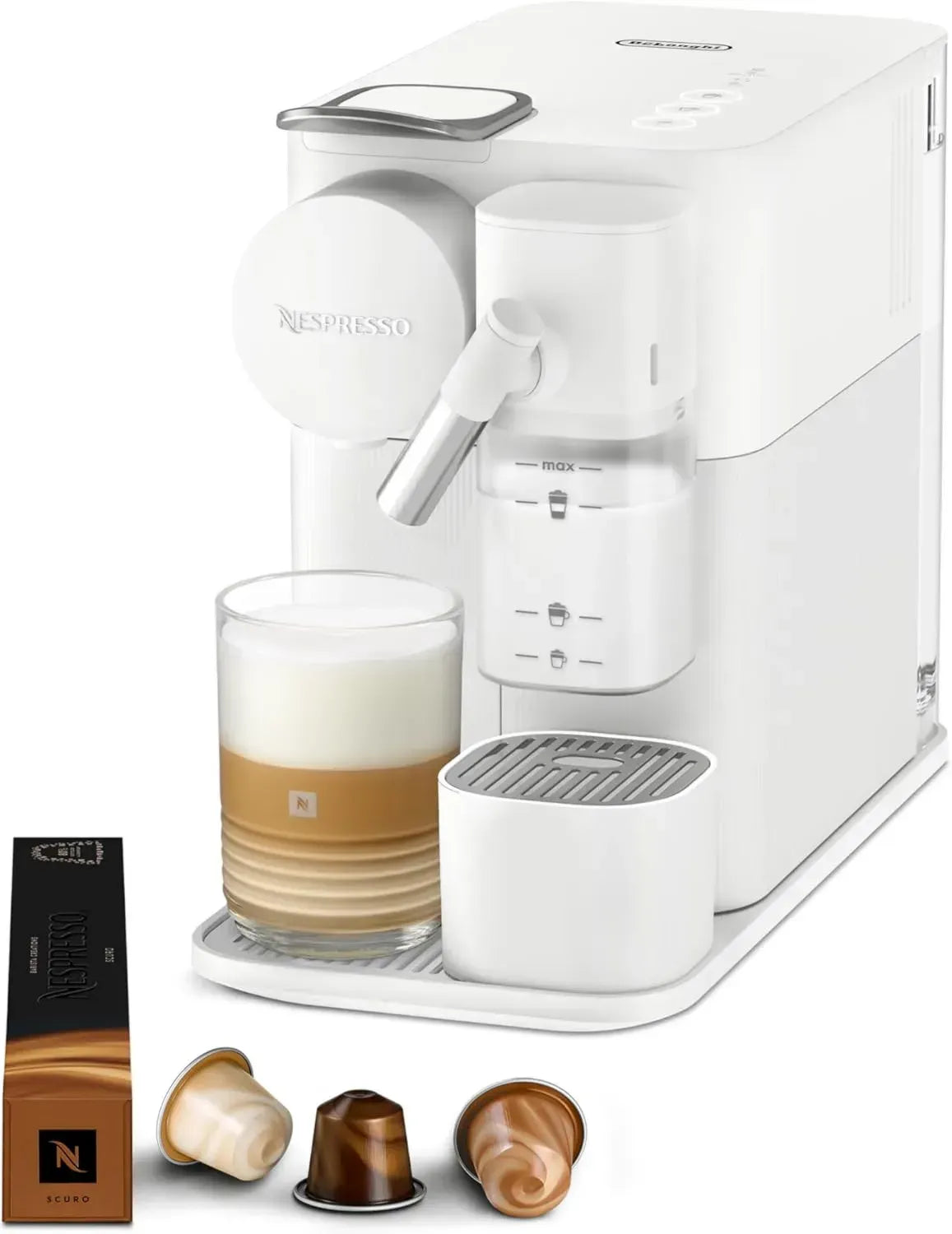 De'Longhi Nespresso Lattissima One EN510.W Kapselmaschine mit Milchschaumsystem, Energiesparmodus, 1L Tank, 19 bar Druck, Schnellstart in 25 Sekunden, Weiß