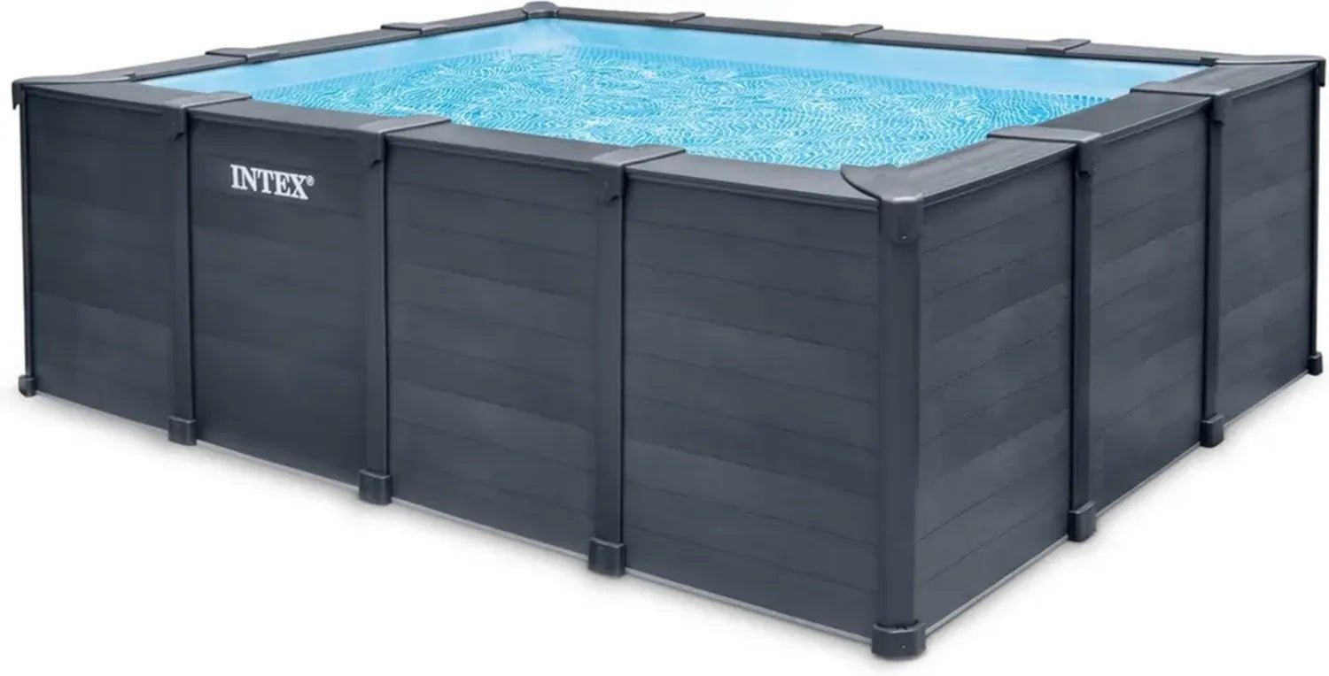 Intex Rechteckiger Aufstellpool Graphitgrau mit Filterpumpe und Zubehör, 400x300x124 cm