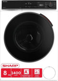 SHARP 8 kg Waschmaschine mit Inverter, 1400 U/min, WiFi, AquaStop, Dampffunktion, leise, Klasse A