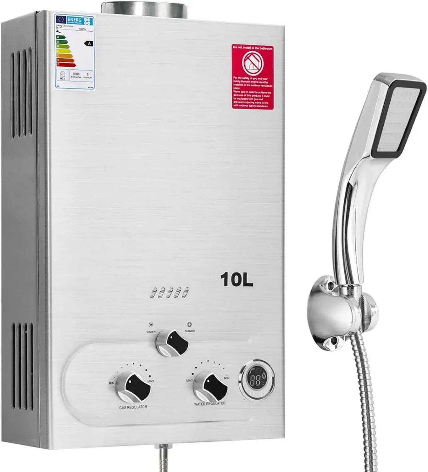 10L Propangas-Durchlauferhitzer mit Druckdusche für Haus, Wohnmobil und Outdoor
