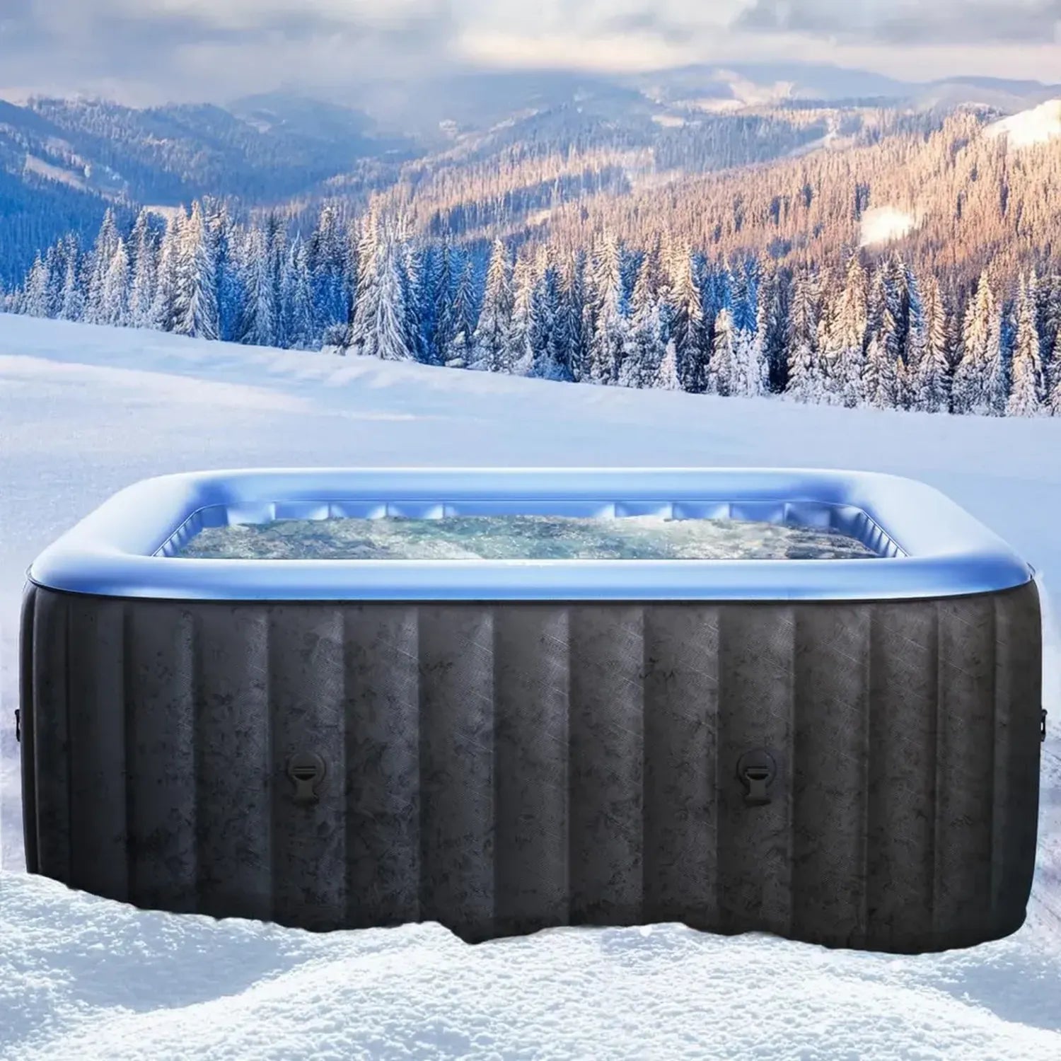 BRAST MSpa Tekapo 6-Personen Whirlpool – 185x185cm In- und Outdoor, 132 Massagedüsen, Energiespar-Timer, Heizfunktion, Aufblasen per Knopfdruck