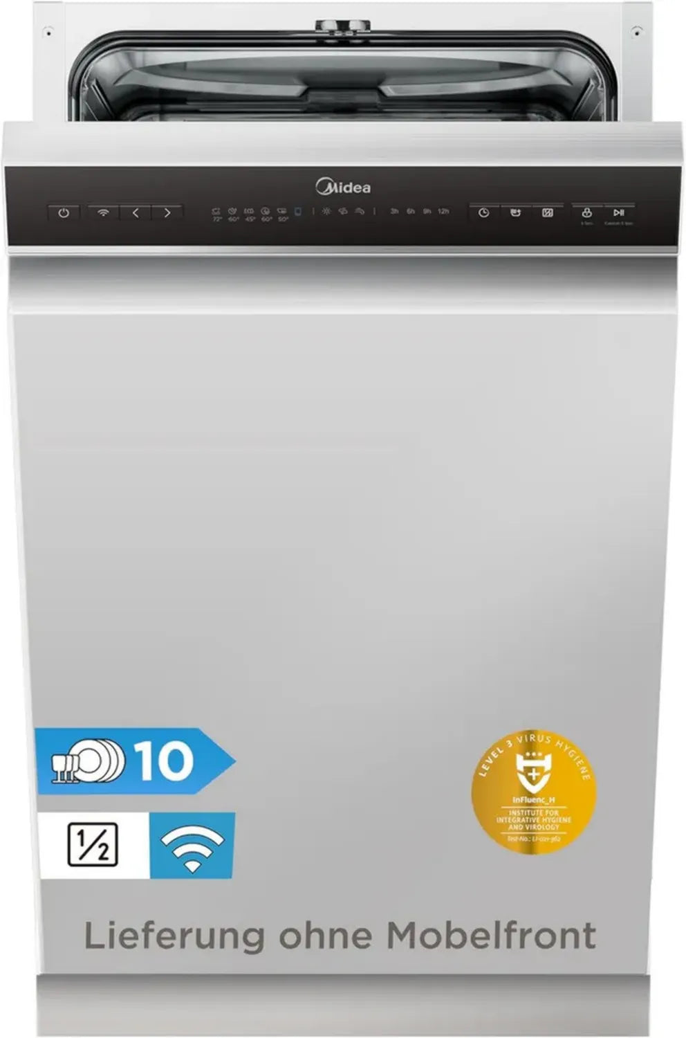 Midea 45 cm Teilintegrierter Geschirrspüler, 10 Gedecke, 8 Programme, Startverzögerung, leise 47dB, HygieneCare+, Home Connect
