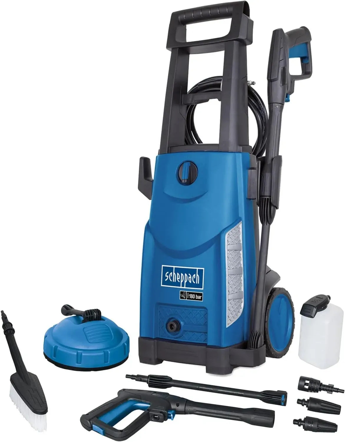 Scheppach Hochdruckreiniger HCE2600 mit 180 bar Druck, 2400 W Leistung und 8-teiligem Zubehör - Inklusive 5 m Schlauch und 480 l/h Wasserdurchfluss