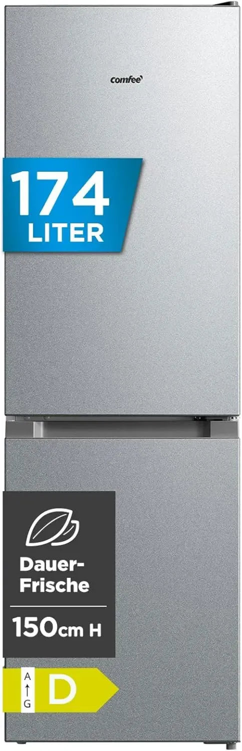 Comfee 150cm Kühl-Gefrierkombination, 174L, Low Frost, leise 38dB, Einstellbare Temperatur, LED, Silber