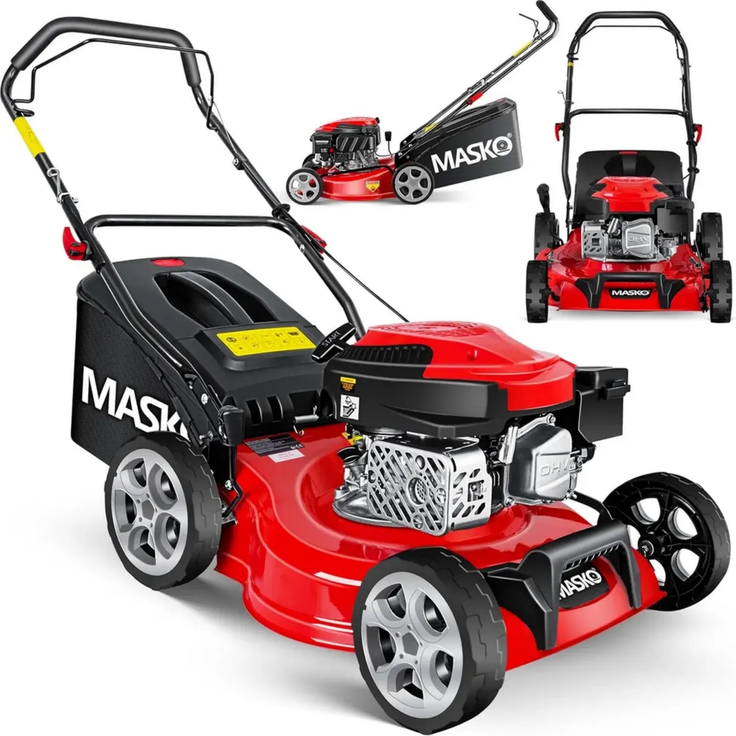 MASKO® Benzin-Rasenmäher 3in1 | 42 cm Schnittbreite | 7-stufige Schnitthöhenverstellung | 4-Takt OHV Motor 3,4 PS | 50 L Grasfangkorb