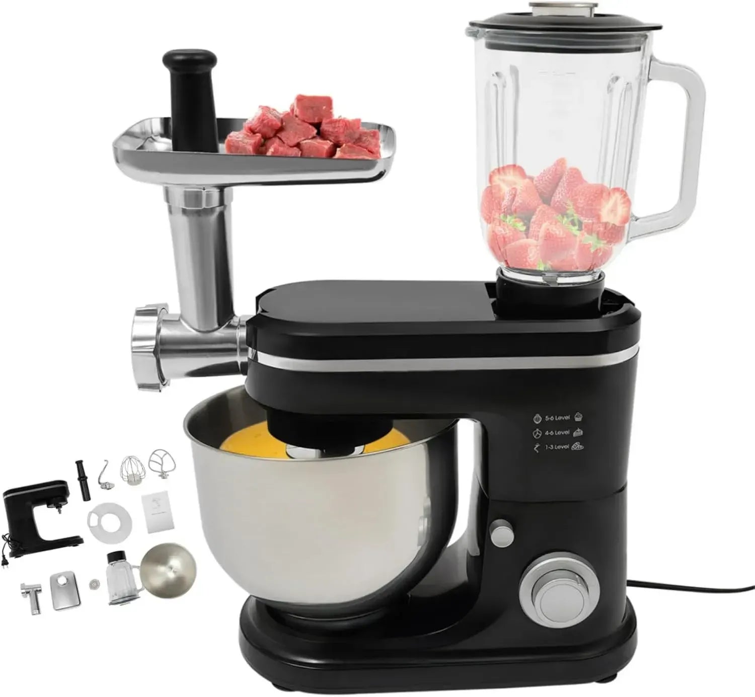 Multifunktionale 3-in-1 Küchenmaschine mit Entsafter, 6L Edelstahlschüssel, 1500W