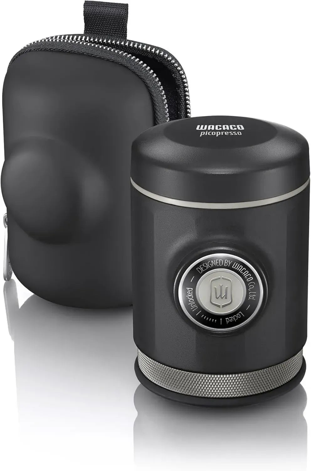 WACACO Picopresso Tragbare Espressomaschine mit Tasche, Hochwertige Manuelle Kaffeemaschine für Reisen, Kompatibel mit Feinstem Kaffeepulver, Grau