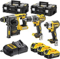 DEWALT 18V XR Bürstenloses Werkzeug-Set, Akku, Bohrschrauber, Kompakter Schlagschrauber, SDS-Plus, 5Ah Li-Ion, 3 Akkus, 2 TSTAK Koffer