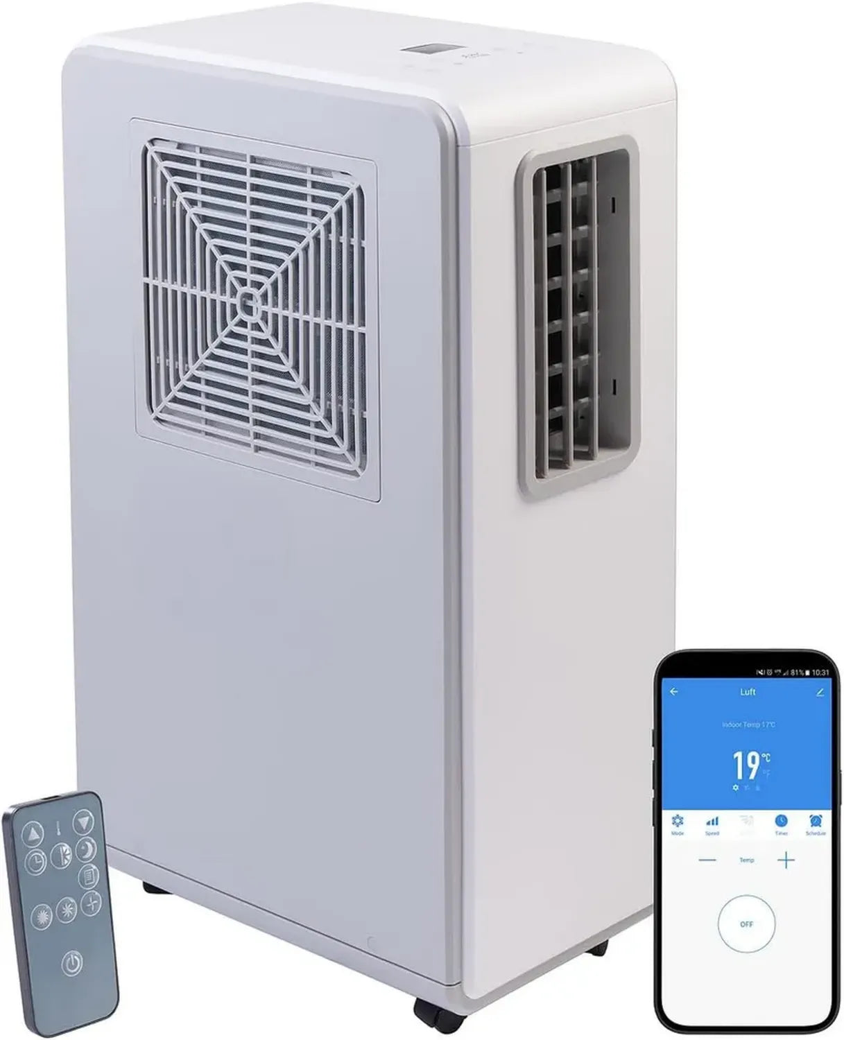 Mobiles Klimagerät ohne Abluftschlauch, 1800 BTU, 500 W, WLAN-Steuerung