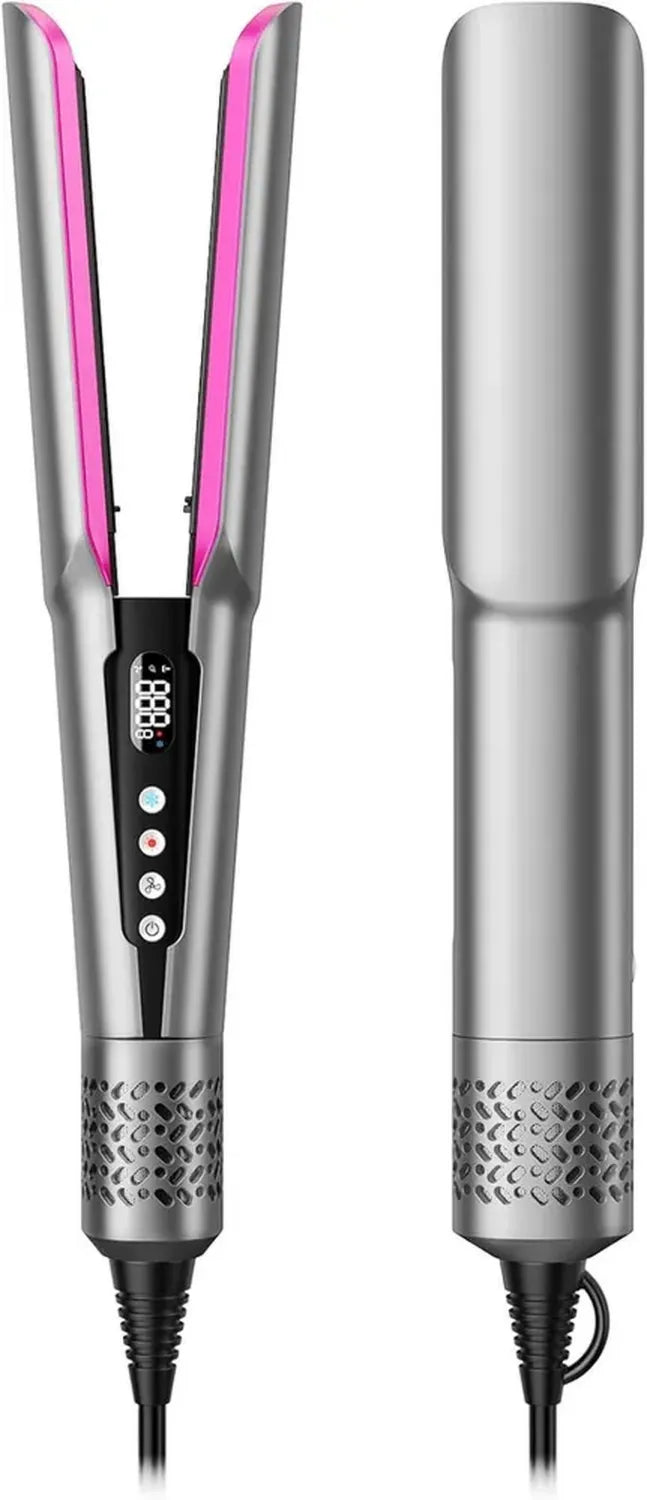 Slopehill Ionischer Haarglätter ohne Heizplatten - 1300W Warmluft & Kaltluft für nasses und trockenes Haar, schadenfreie Anwendung, ideal für mittellanges bis langes Haar, Silbergrau