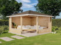 Massivholz Gartenlaube Maik-40, 5-Eck Design, 40 mm Wandstärke, inklusive Montagematerial, Gerätehaus 400 x 400 cm mit Spitzdach