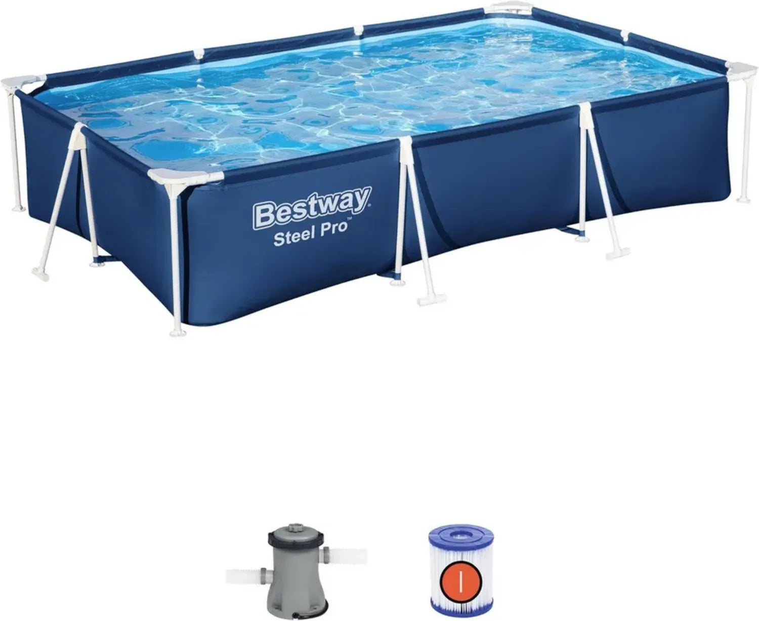 Bestway Rechteckiger Stahlrahmenpool-Set, 300 x 201 x 66 cm, Blau
