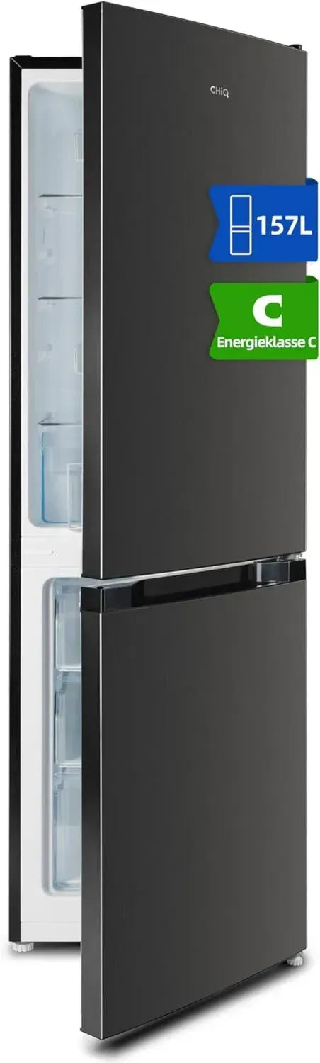 CHiQ Kühl-Gefrierkombination 157L, Low Frost, 39dB, Energiesparend, 4-Sterne Gefrierschrank, Türanschlag wechselbar, Schwarz