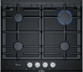 BOSCH PRP6A6B70D Gaskochfeld Serie 8, 60 cm, FlameSelect, Spülmaschinenfeste Topfträger, Einhandzündung, Alu gebürstet, Schwarz